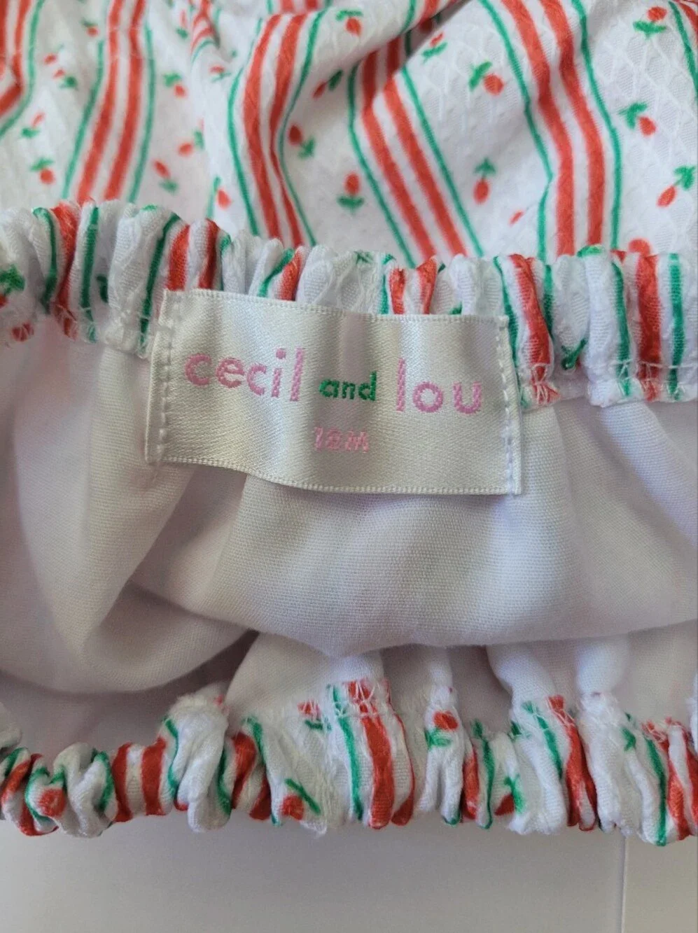 Girls Cecil and Lou Striped Smocked Set in Red White Green Tulip Rose Christmas